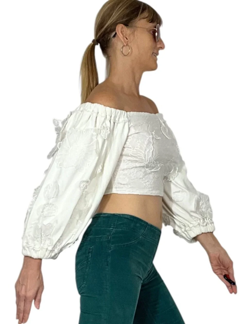 Free People Icing On Blouse Top XS Floral Lace Cropped Off-The-Shoulder